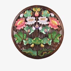 东南亚手工艺品圆形泰国木雕雕花板高清图片