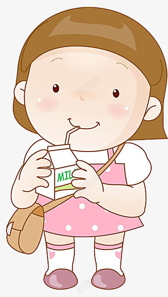 喝牛奶的小女孩png免抠素材_新图网 https://ixintu.com 儿童 卡通女孩 可爱胖嘟嘟 小女孩 挎包 牛奶