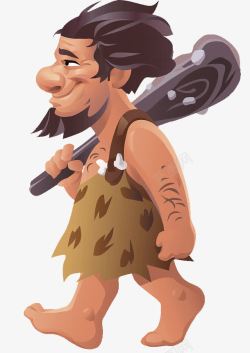 古代人类人物拿着锤子走路的原始人高清图片