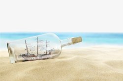 热带风格沙滩上的漂流瓶高清图片