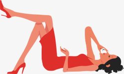 性感红色高跟鞋躺着的美女矢量图高清图片