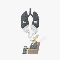 吸烟肺癌卡通手绘人物肺癌高清图片