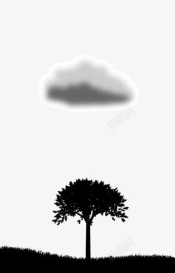 灰色天空云朵树木黑色剪影高清图片