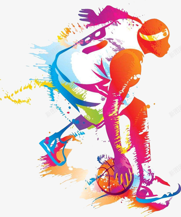 炫酷手绘打着篮球的运动员图案png免抠素材_新图网 https://ixintu.com 图案 手绘风格 打着篮球的运动员 效果 炫酷风格 篮球手绘 装饰