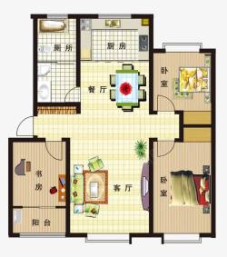 家装效果图精致三房两厅户型图素材