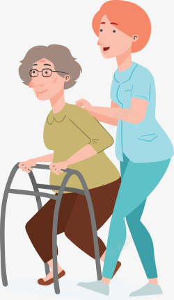 老人护理陪伴老人康复训练矢量图高清图片