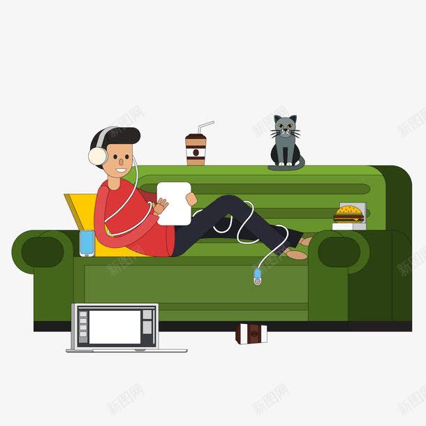 在沙发上玩电子设备的人物png免抠素材_新图网 https://ixintu.com 人物设计 猫咪 玩平板电脑 玩游戏 电子设备