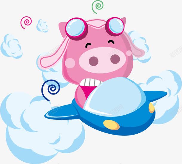 卡通欢乐动物png免抠素材_新图网 https://ixintu.com 云朵 动物 卡通 小猪 欢乐 色彩 飞机