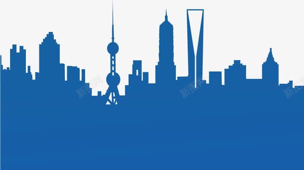 蓝色上海城市剪影png免抠素材_新图网 https://ixintu.com 上海 剪影 城市剪影 城市建筑 城市现代上海 大厦 蓝色