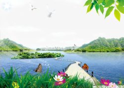 绿色桃花源背景美丽桃花源高清图片