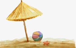 排球插画手绘沙滩遮阳伞高清图片