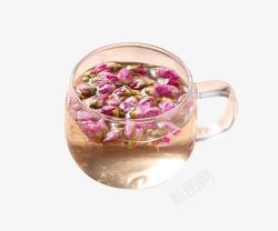 泡茶玻璃杯玫瑰花茶高清图片