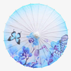 蓝色伞浅蓝色紫蝴蝶伞高清图片