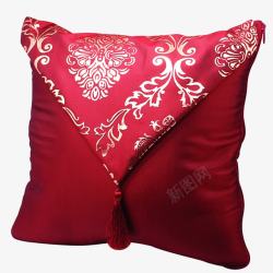 绸缎面料红色刺绣新婚绸缎面料材质抱枕高清图片