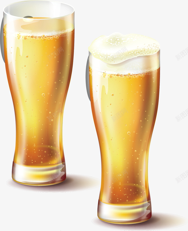 手绘两杯啤酒矢量图ai免抠素材_新图网 https://ixintu.com 两杯啤酒 写实 啤酒沫 手绘 溢出的啤酒 玻璃杯 装饰 矢量图