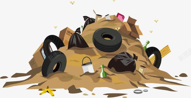 垃圾堆png免抠素材_新图网 https://ixintu.com 卡通垃圾 卡通垃圾堆 土堆 垃圾堆 瓶子 矢量垃圾