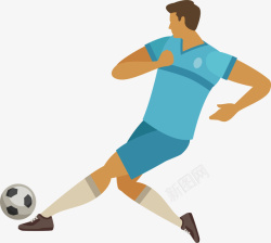 蓝色运动员手绘蓝色踢足球人物插画矢量图高清图片