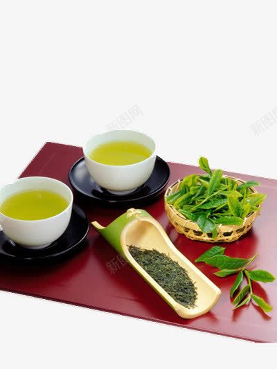 一套茶具png免抠素材_新图网 https://ixintu.com 清茶 红木 绿叶 绿茶