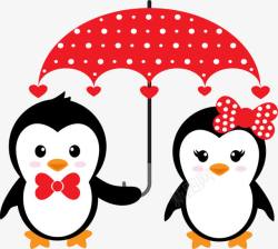 红色的企鹅打伞的小企鹅高清图片