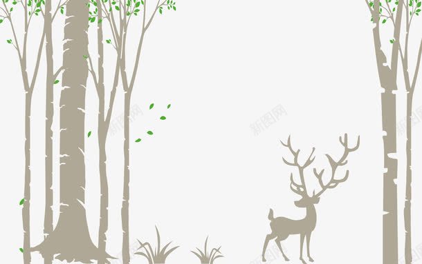 剪影树林中的麋鹿背景png免抠素材_新图网 https://ixintu.com 剪影 小清新 手绘 简单
