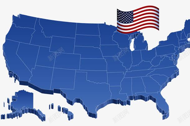 美国板块地图png免抠素材_新图网 https://ixintu.com 北美地图 州郡 板块 美国国旗