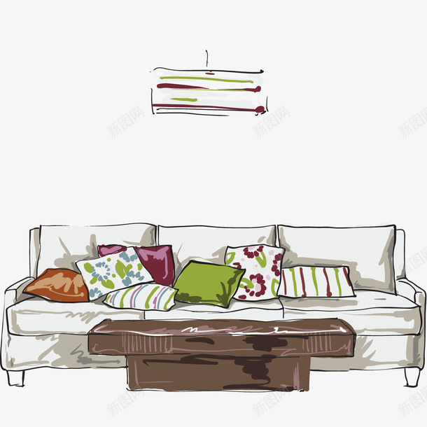 手绘速写沙发椅子png免抠素材_新图网 https://ixintu.com 客厅设计 室内设计 小清新装饰 沙发 空调 靠枕