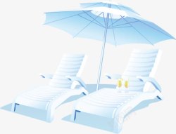 白色的躺椅遮阳伞和躺椅高清图片