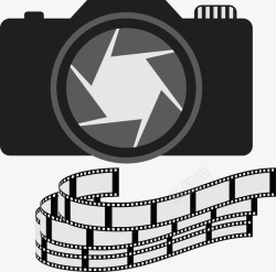 单反摄像机黑色复古相机胶卷矢量图高清图片