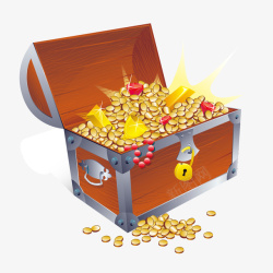 创意宝箱卡通装满金币的宝箱矢量图高清图片