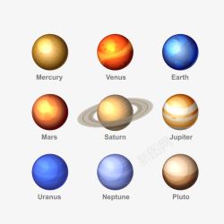 星球轨道手绘九大行星星球eps高清图片
