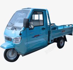 载人交通工具实物蓝色电动三轮运货车高清图片