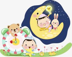 宝宝睡眠节能灯在月亮上睡觉的婴儿高清图片