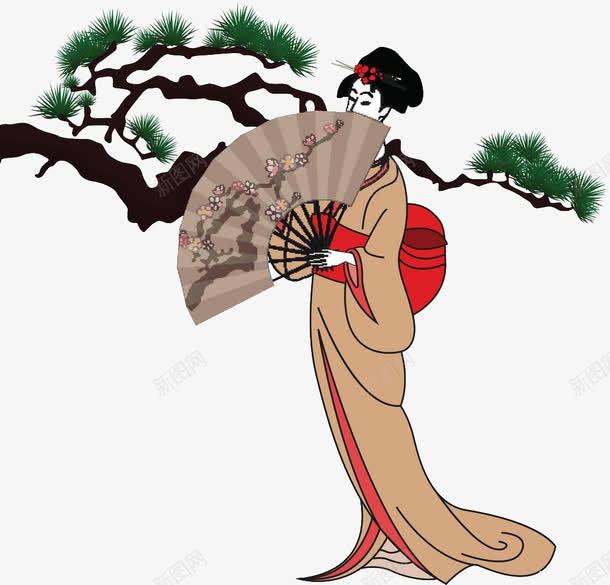 和服女子拿扇子还有树png免抠素材_新图网 https://ixintu.com 和服 扇子 日本 日本和服女 树
