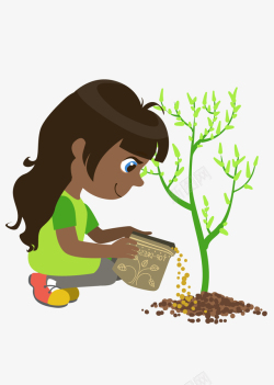 卡通小女孩施肥浇水植树节广告素素材