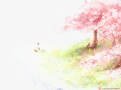 樱花树林卡通手绘素材