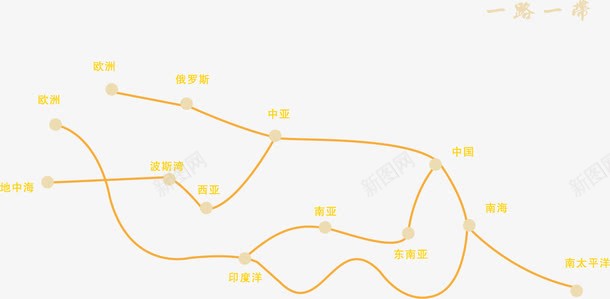 黄色丝路地图png免抠素材_新图网 https://ixintu.com 丝绸之路 丝绸之路地图 丝路 黄色