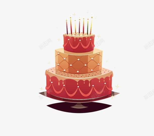 生日大蛋糕png免抠素材_新图网 https://ixintu.com 喜庆的大蛋糕 开心的生日 插着蜡烛的蛋糕 有图案的蛋糕 有底座的蛋糕 热闹气氛 黄中带红的蛋糕