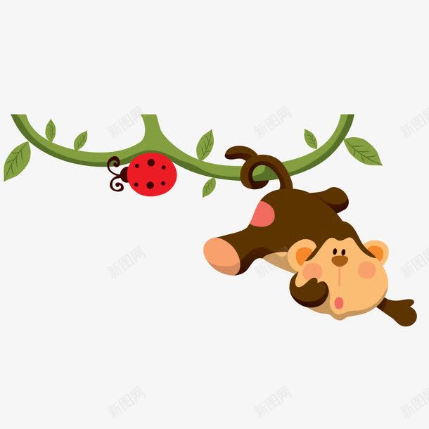 猴子png免抠素材_新图网 https://ixintu.com 七星瓢虫 动物 卡通 可爱 尾巴 棕色 猴子 红色 绿色 黑色