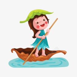 小木舟划着小船的女孩高清图片