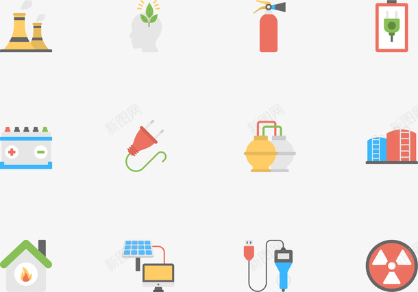 卡通电力设施网页UI图标集合矢量图ai_新图网 https://ixintu.com UI 图标 图标线条 图标集合 手绘图标 电力设施 网页 矢量图
