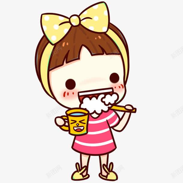 卡通小女孩刷牙png免抠素材_新图网 https://ixintu.com 刷牙 卡通 女孩 手拿牙刷 美女刷牙