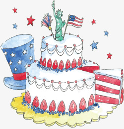 草莓夹心卡通手绘水彩五彩的生日蛋糕高清图片