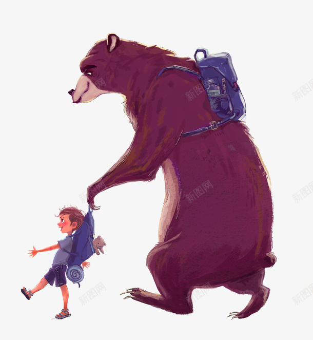 大熊和小孩子png免抠素材_新图网 https://ixintu.com 互动 大熊 小孩子 手绘