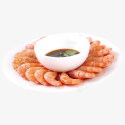 菠菜煮虾蘸酱油白灼虾高清图片