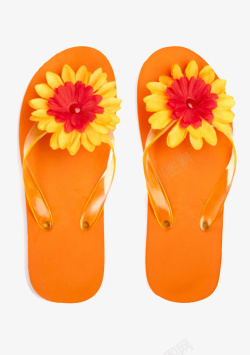 海边沙滩鞋橙色不易吸水的粘贴大黄花海边沙高清图片