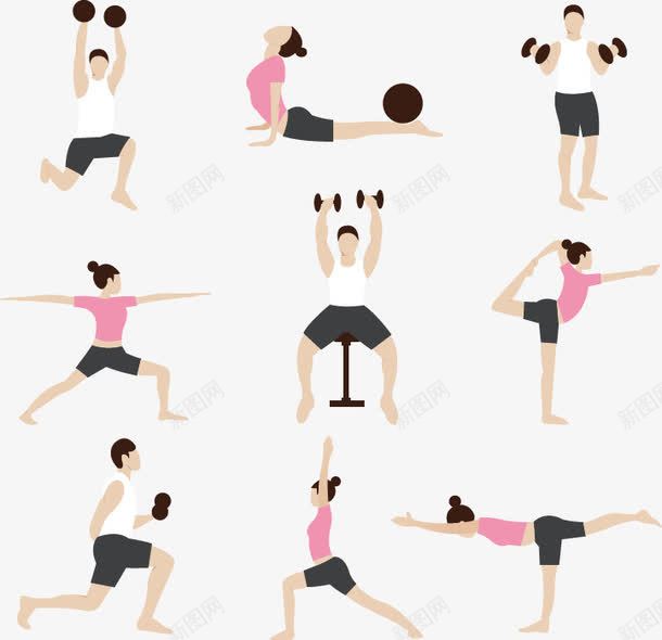 健身卡通png免抠素材_新图网 https://ixintu.com 举重 体操 健身 卡通人物 瑜伽 运动 锻炼