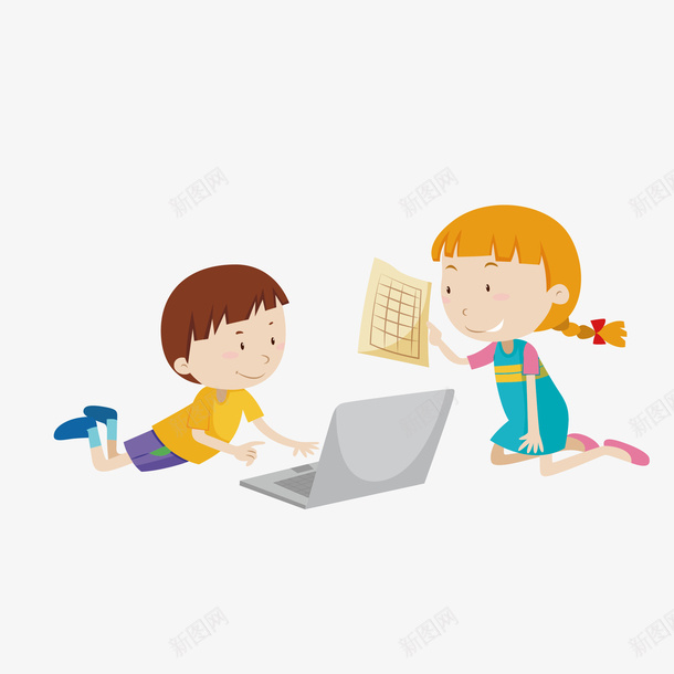 两个玩电脑的小孩矢量图eps免抠素材_新图网 https://ixintu.com 可爱小孩 女孩 小孩 玩笔记本 电脑 男孩 笔记本 矢量图