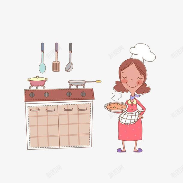 厨房煮饭的孕妇png免抠素材_新图网 https://ixintu.com 卡通手绘 厨房简笔画 孕妇 插画 美味饭菜