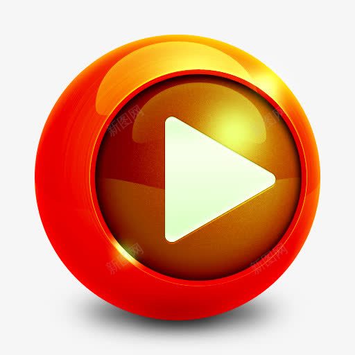 橙色圆形立体影音播放器图标png_新图网 https://ixintu.com 其他 圆形 影音 按钮 播放器 橙色 立体
