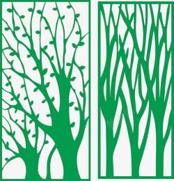 绿色树状镂空隔断屏风素材